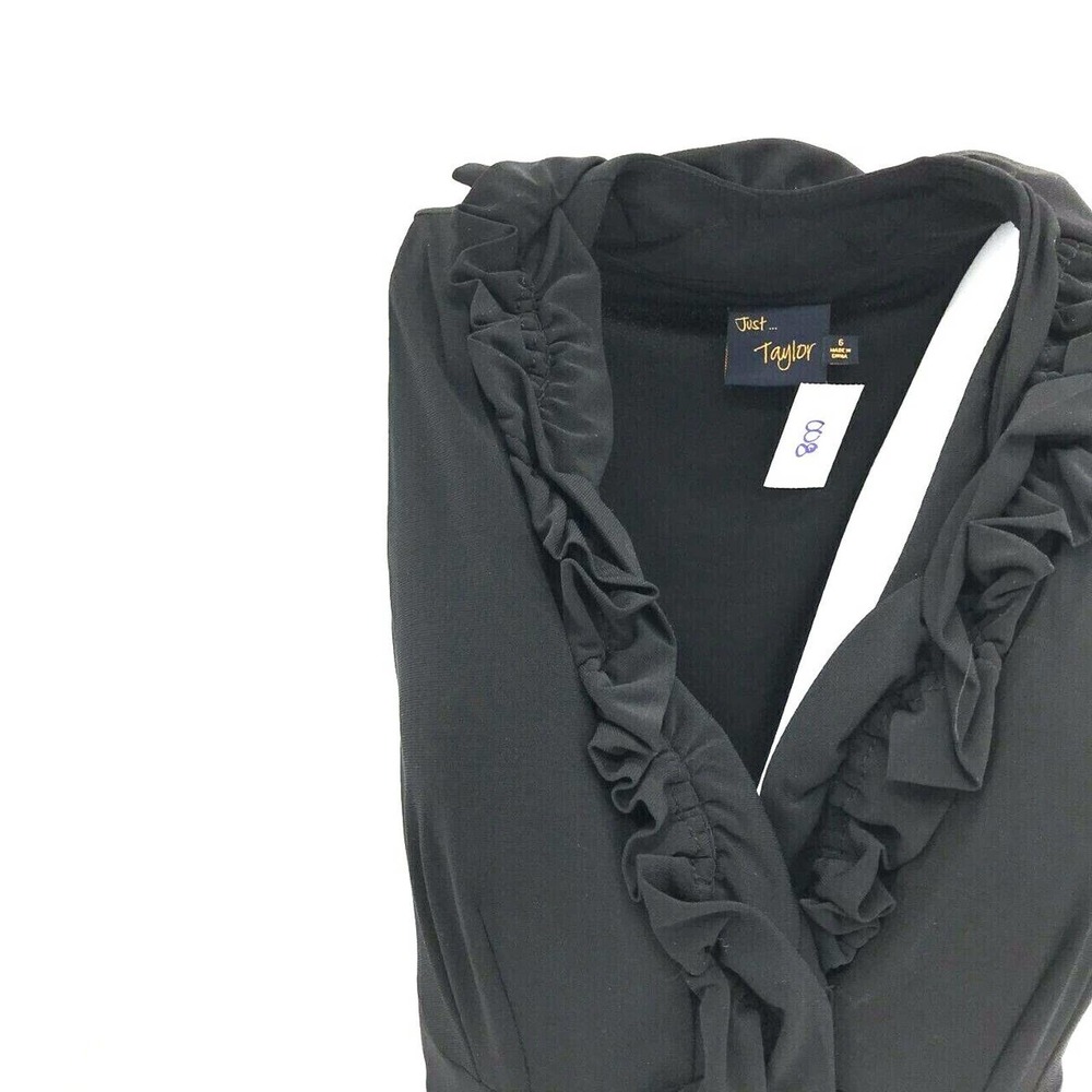 Just...Taylor Women's Sleeveless V Neck Ruffle Knit Dress Sz 6 Black Stretch - Picture 2 of 7